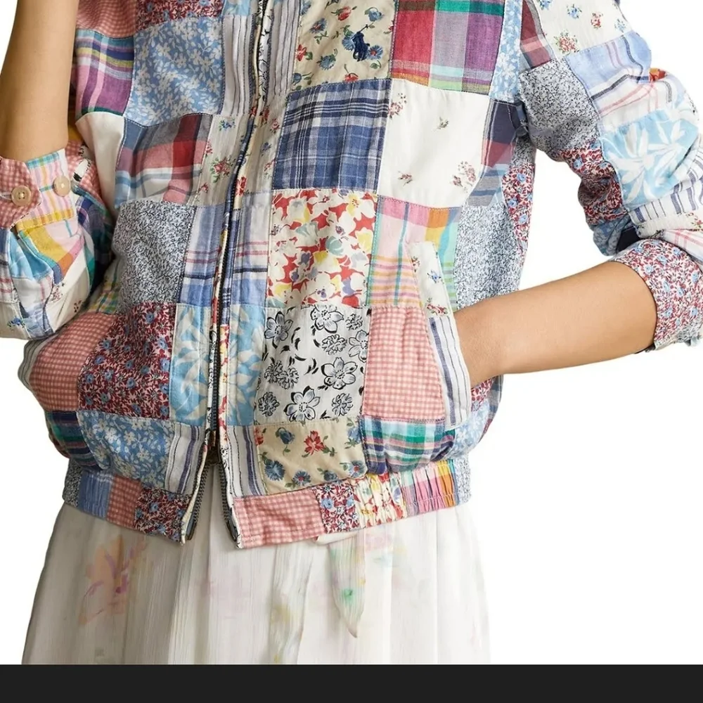 Polo Ralph Lauren RARE Multicolor Patchwork Cotton linen Bomber Jacket - Picture 7 of 8